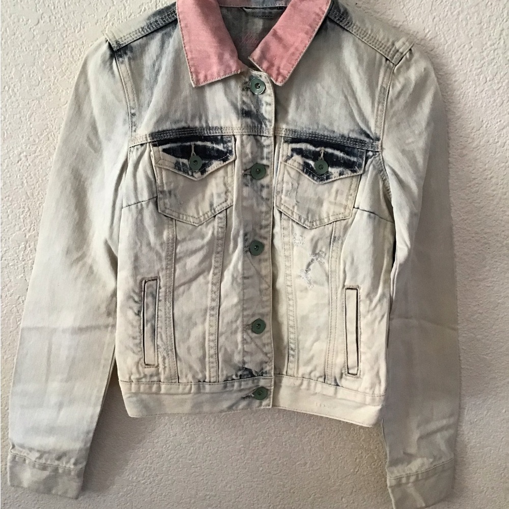 Aeropostale x Pretty Little Liars Emily Light Wash Distressed Jean Jacket